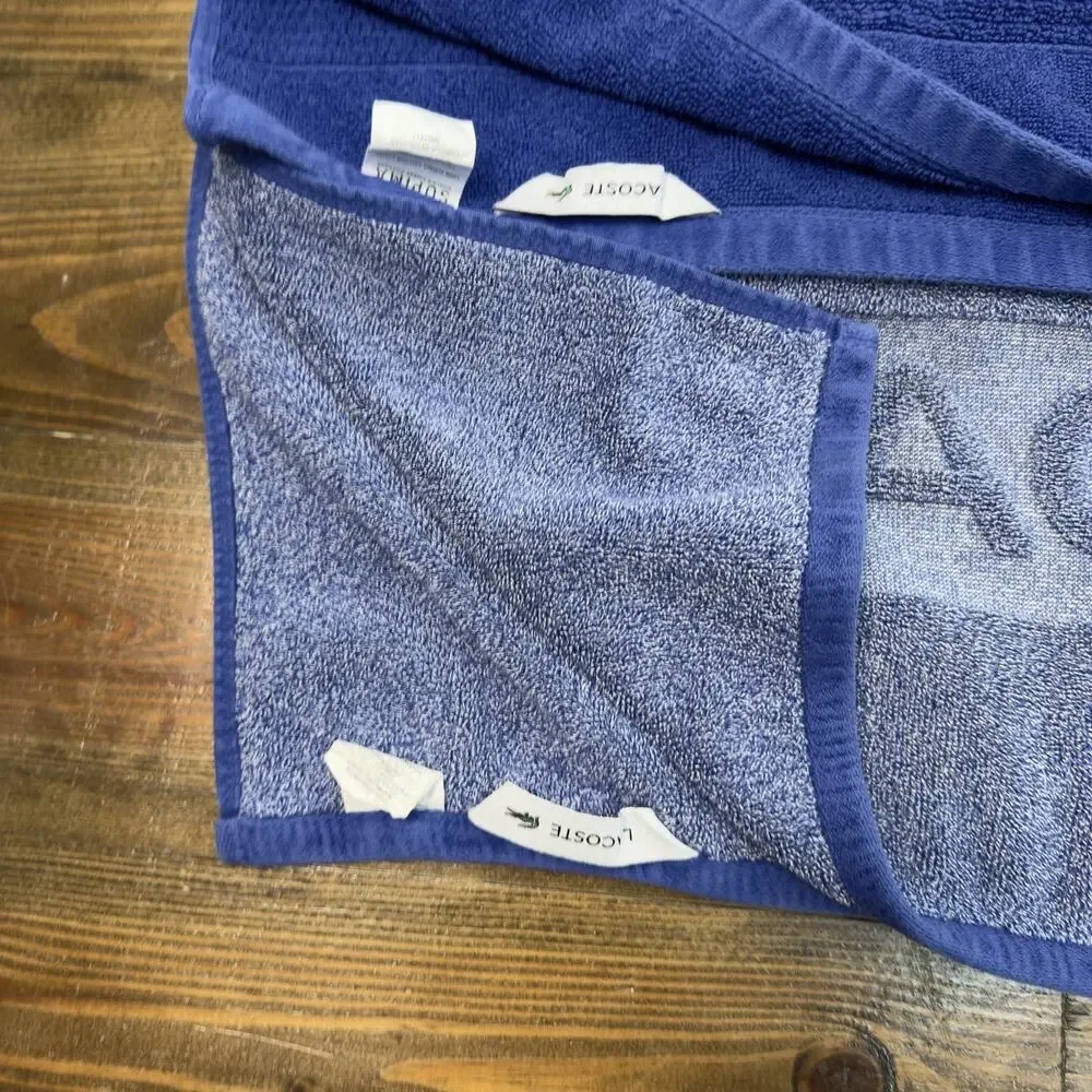 Set Of 2 Lacoste Croc Towel Blue Striped Ocean Heathered Blue